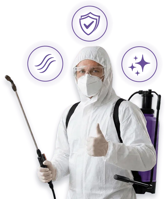 tecnico sanificazione e icone sicurezza